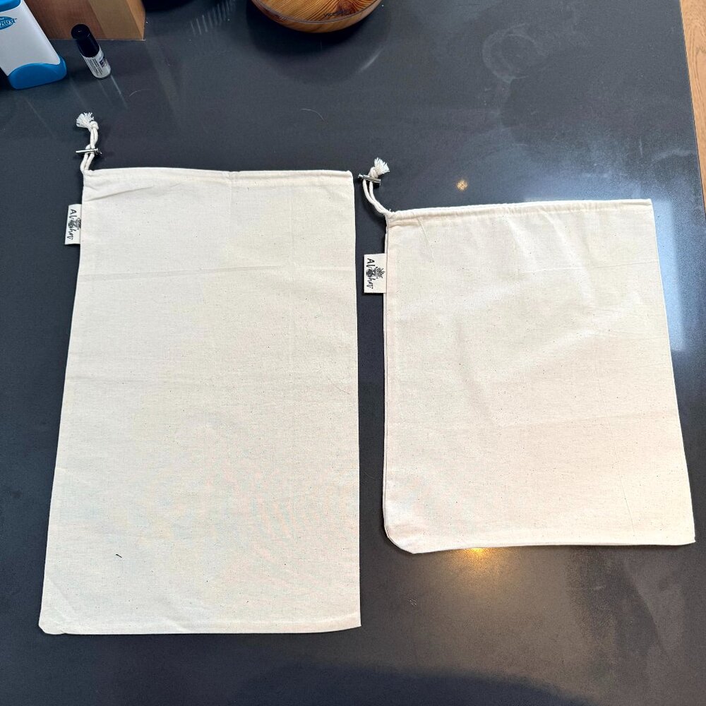 Earth Aloha Ivory Cotton Dust Bags Set of 2 Drawstring Closure w/ Metal Clasp